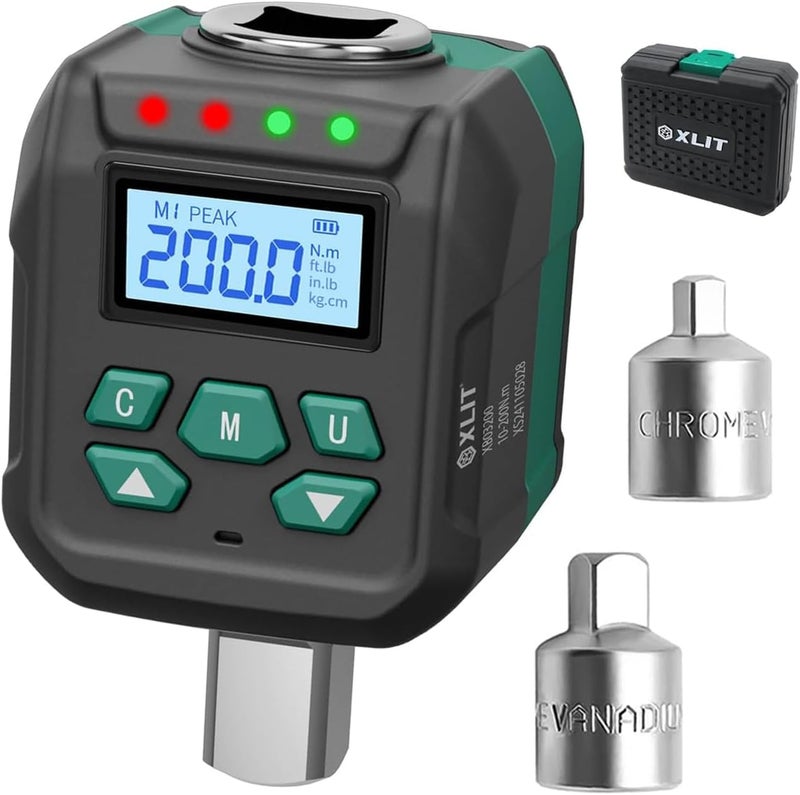 X-Lite 1/2“ Digital Torque Adapter Set with Socket Adapters (1/4", 3/8") - ±2% Accuracy, 7.4-147.5 ft-lb, Buzzer & LED Alerts, Working with Ratchet Wrench, Breaker Bar - For Automotive, Motorcycle & Car - Image 1